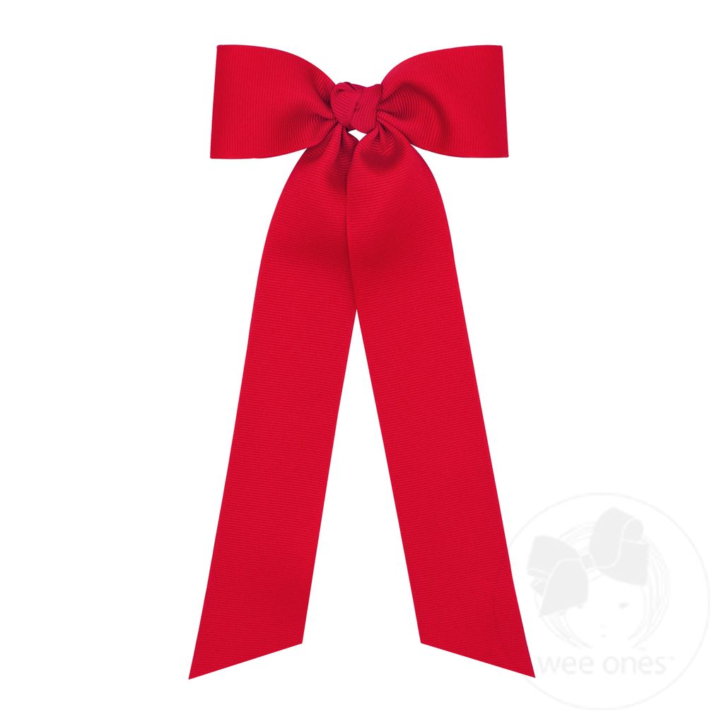 Medium Grosgrain Hair Bowtie with Knot Wrap and Streamer Tails - RED