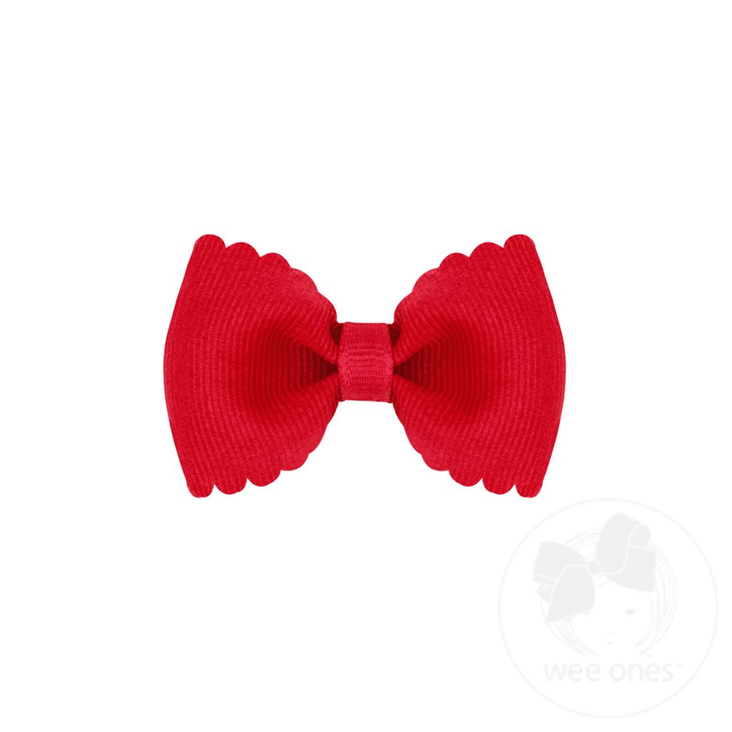 Tiny Grosgrain Bowtie with Scalloped Edge - RED