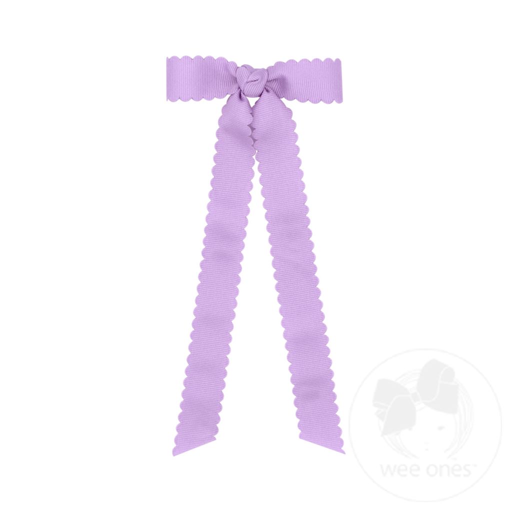 Mini Grosgrain Scalloped Edge Bowtie with Knot Wrap and Streamer Tails - LT ORCHID