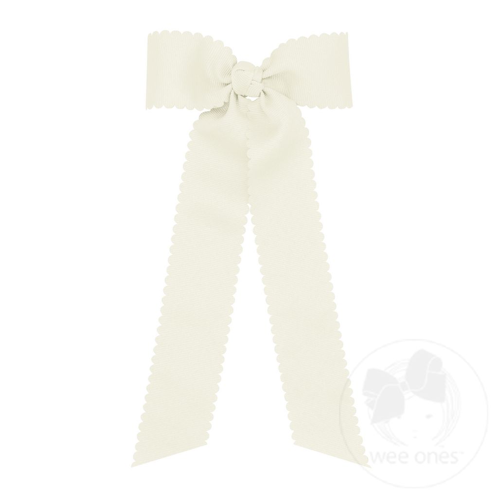 Medium Grosgrain Bowtie with Scalloped Edges and Streamer Tails - ANTIQUE WHITE