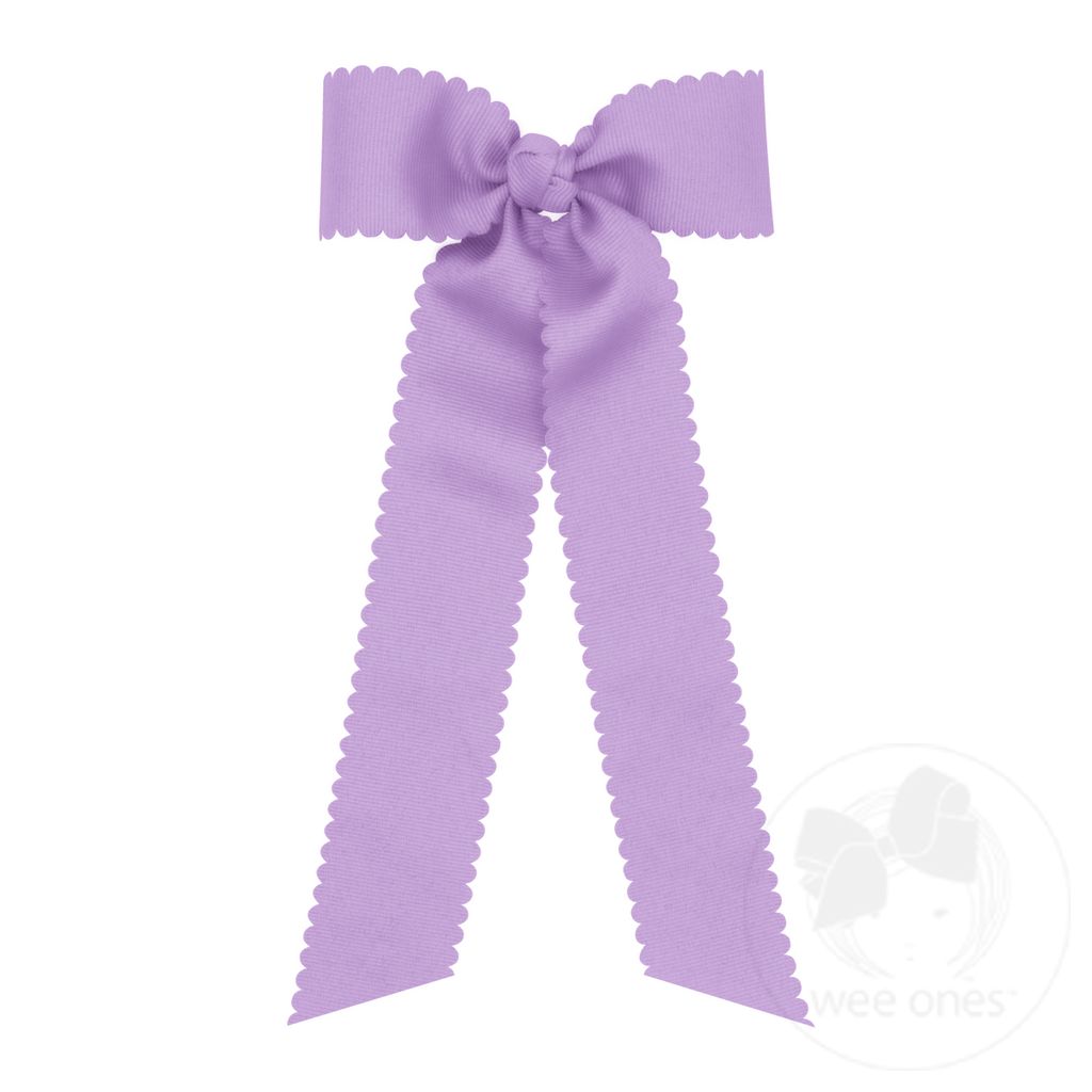 Medium Grosgrain Bowtie with Scalloped Edges and Streamer Tails - LT ORCHID