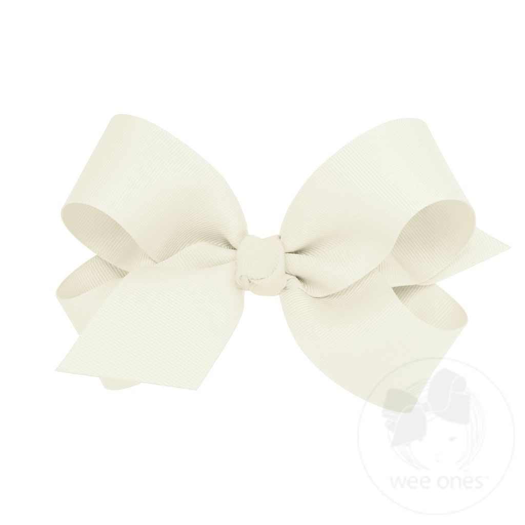 Large Classic Grosgrain Girls Hair Bow (Knot Wrap) - ANTIQUE WHITE