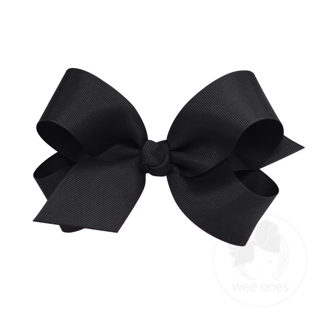 Large Classic Grosgrain Girls Hair Bow (Knot Wrap) - BLACK