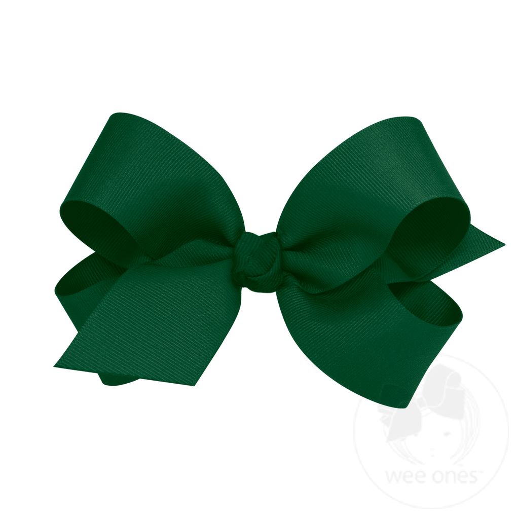 Large Classic Grosgrain Girls Hair Bow (Knot Wrap) - FOREST GREEN