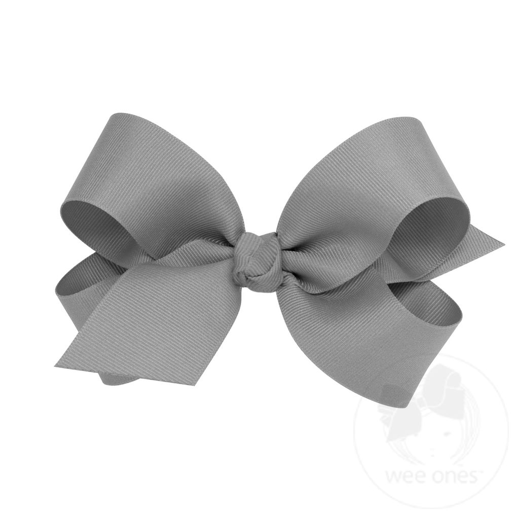 Large Classic Grosgrain Girls Hair Bow (Knot Wrap) - GRAY