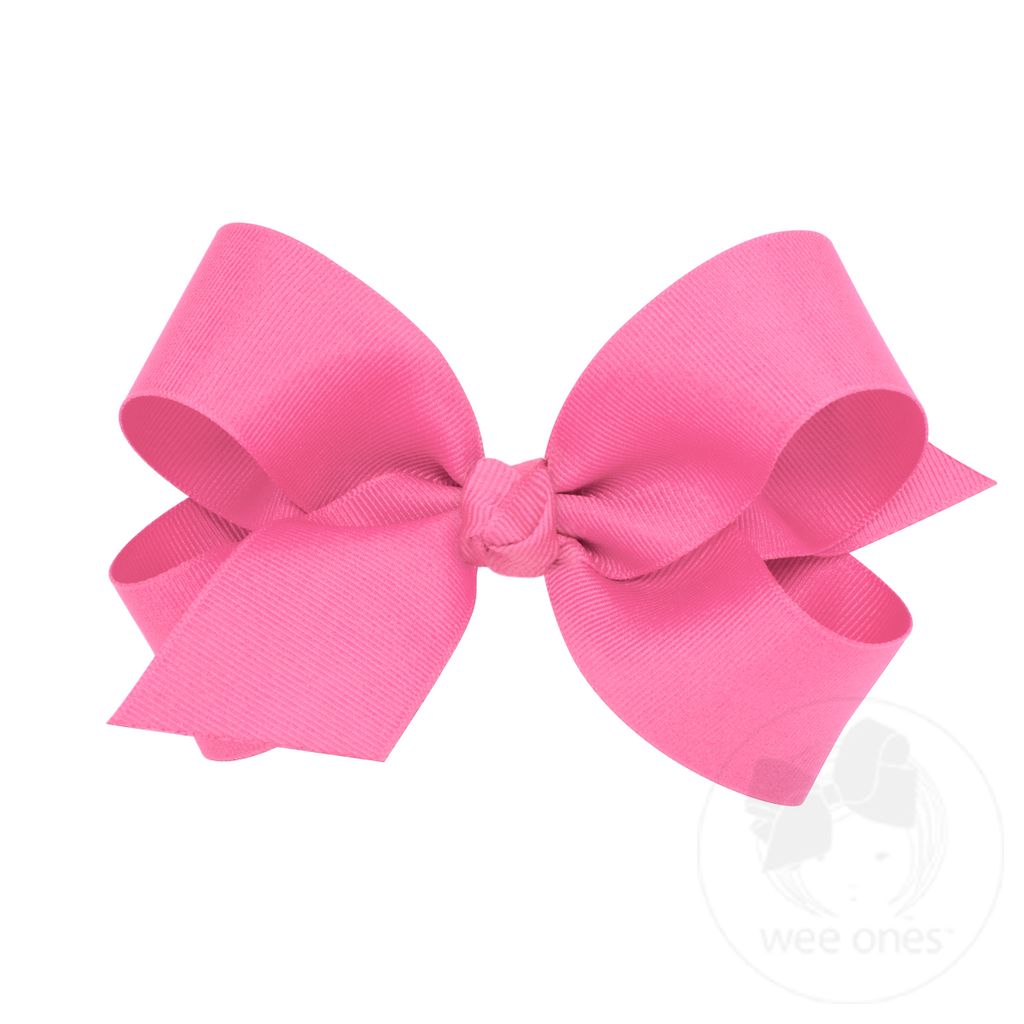 Large Classic Grosgrain Girls Hair Bow (Knot Wrap) - HOT PINK