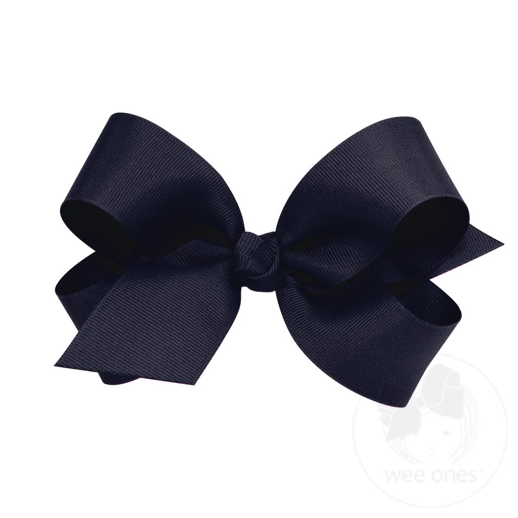Large Classic Grosgrain Girls Hair Bow (Knot Wrap) - NAVY