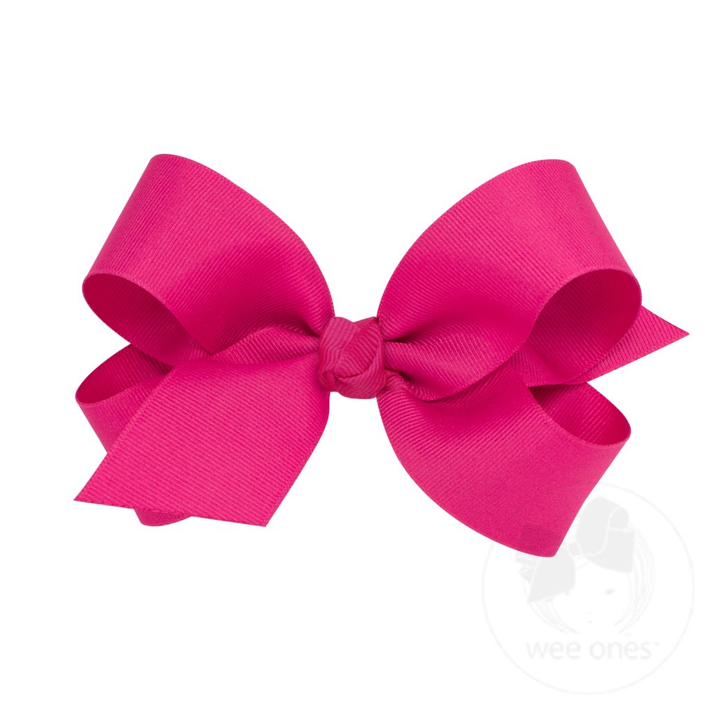 Large Classic Grosgrain Girls Hair Bow (Knot Wrap) - SHOCKING PINK