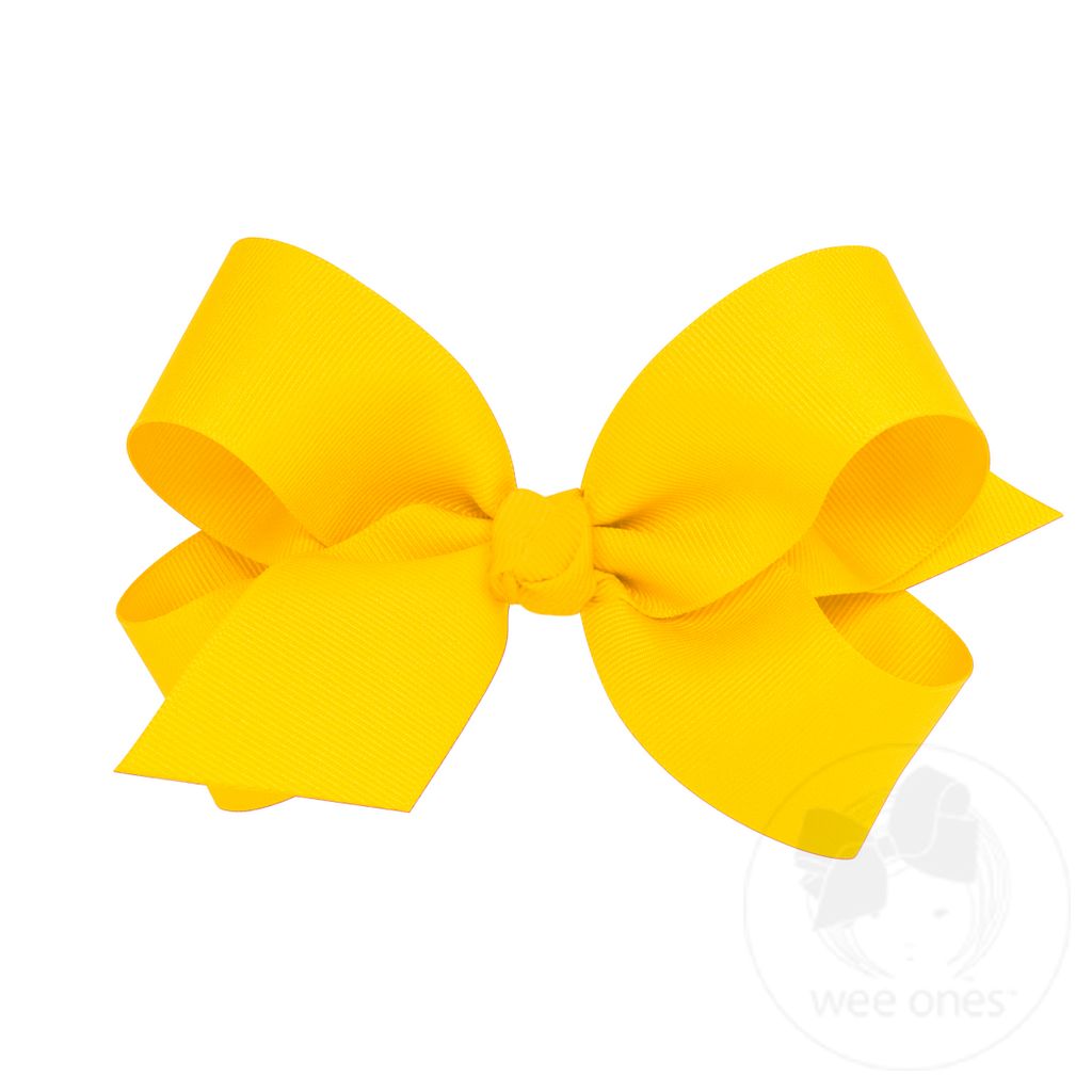 Large Classic Grosgrain Girls Hair Bow (Knot Wrap) - YELLOW