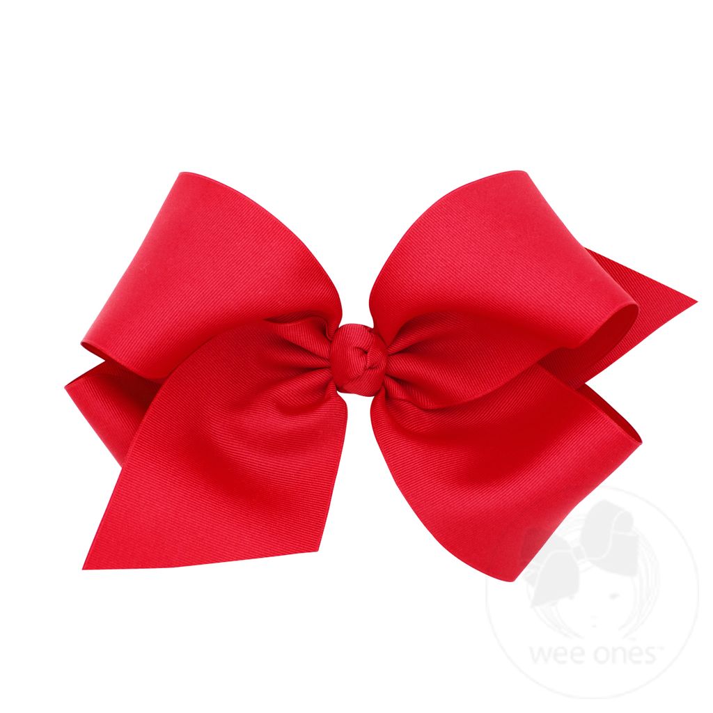 Colossal Classic Grosgrain Girls Hair Bow on a French Clip (Knot Wrap) - RED