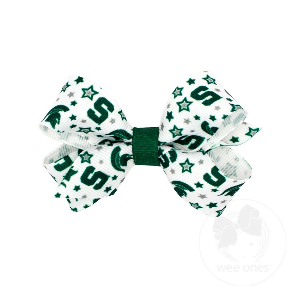 Mini Signature Collegiate Logo Print Grosgrain Hair Bow - Michigan State University - Default Title