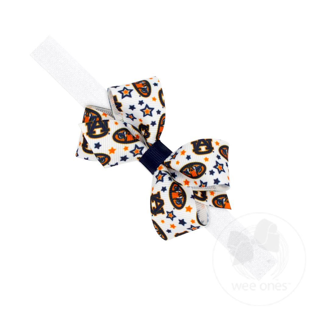 Mini Signature Collegiate Logo Print Grosgrain Hair Bow on Elastic Baby Band