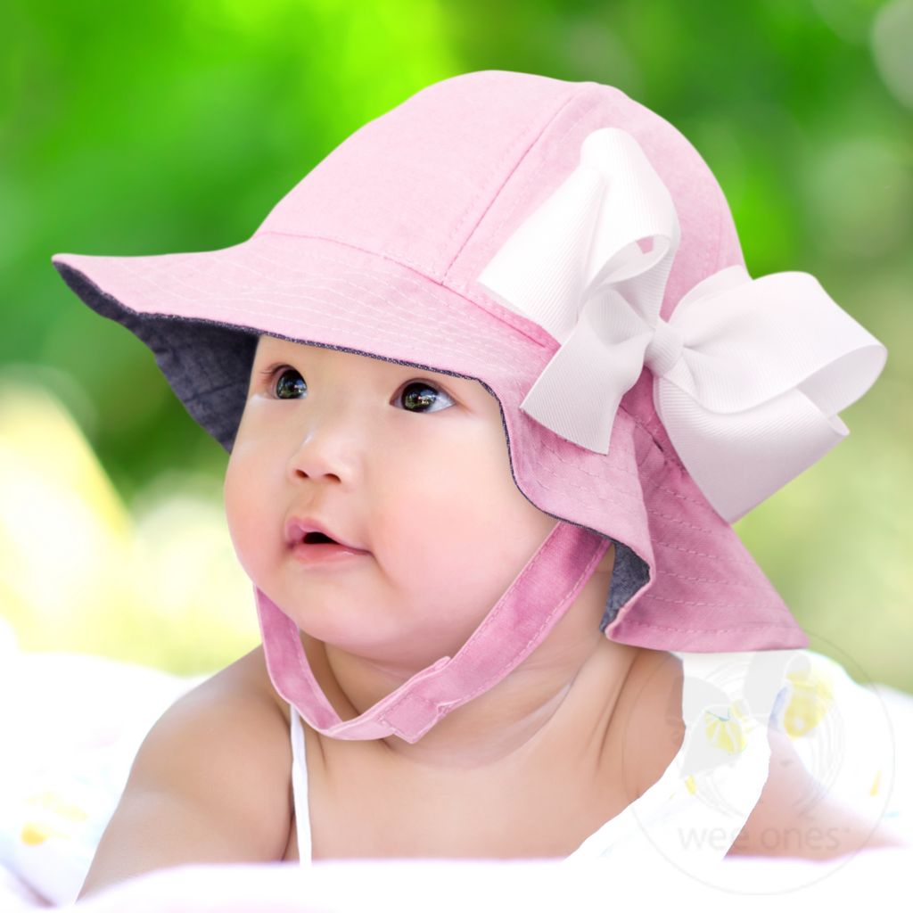 Girls Reversible Floppy Brim Pink Chambray Sun Hat