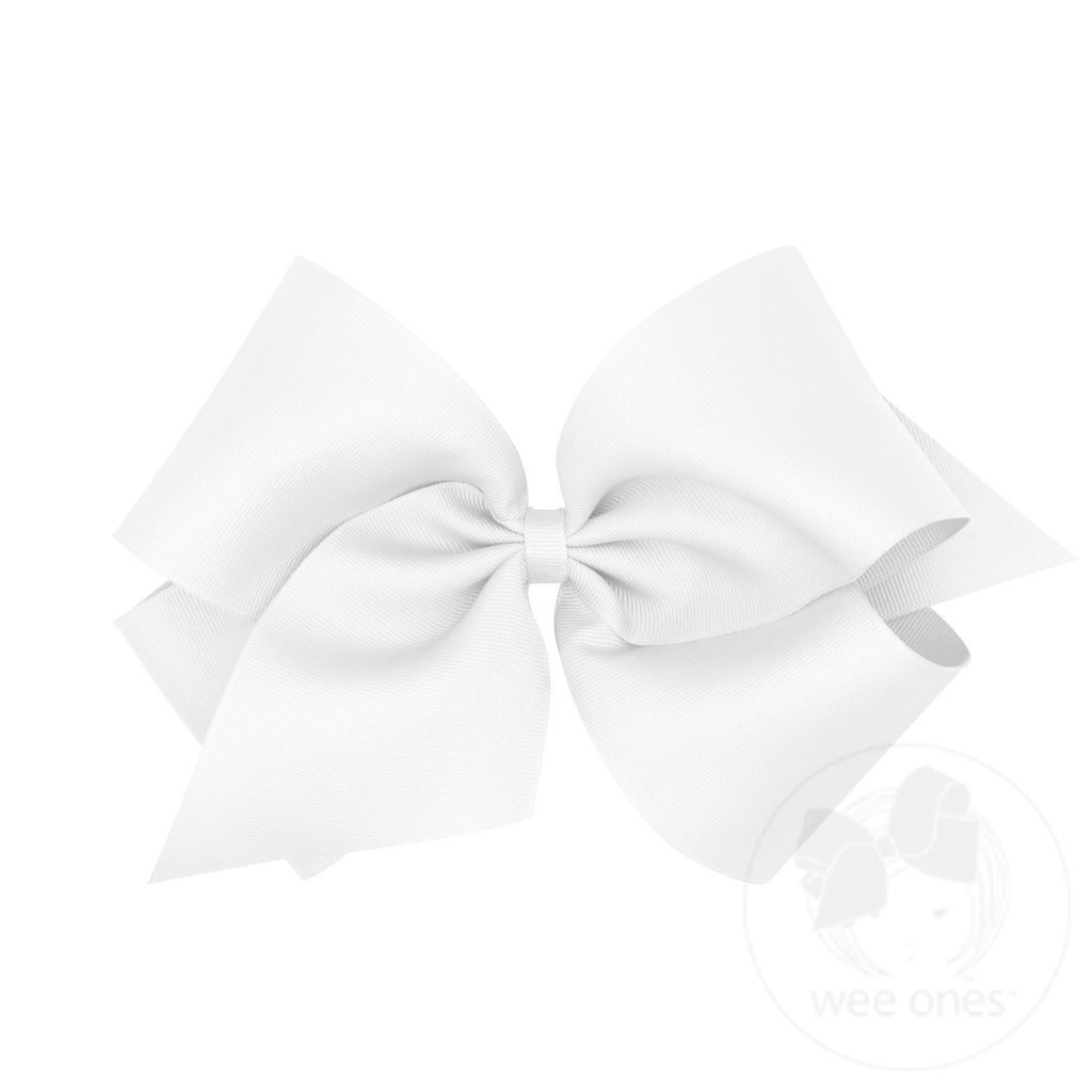 Huge Classic Grosgrain Girls Hair Bow (Plain Wrap) - WHITE