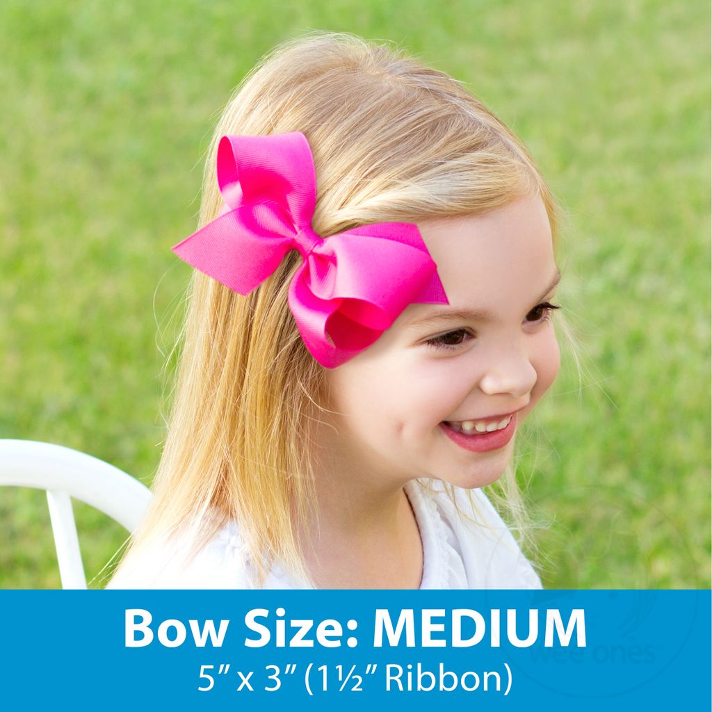 Medium Grosgrain Hair Bow with Trendy Smile Embroidery and Knot Wrap