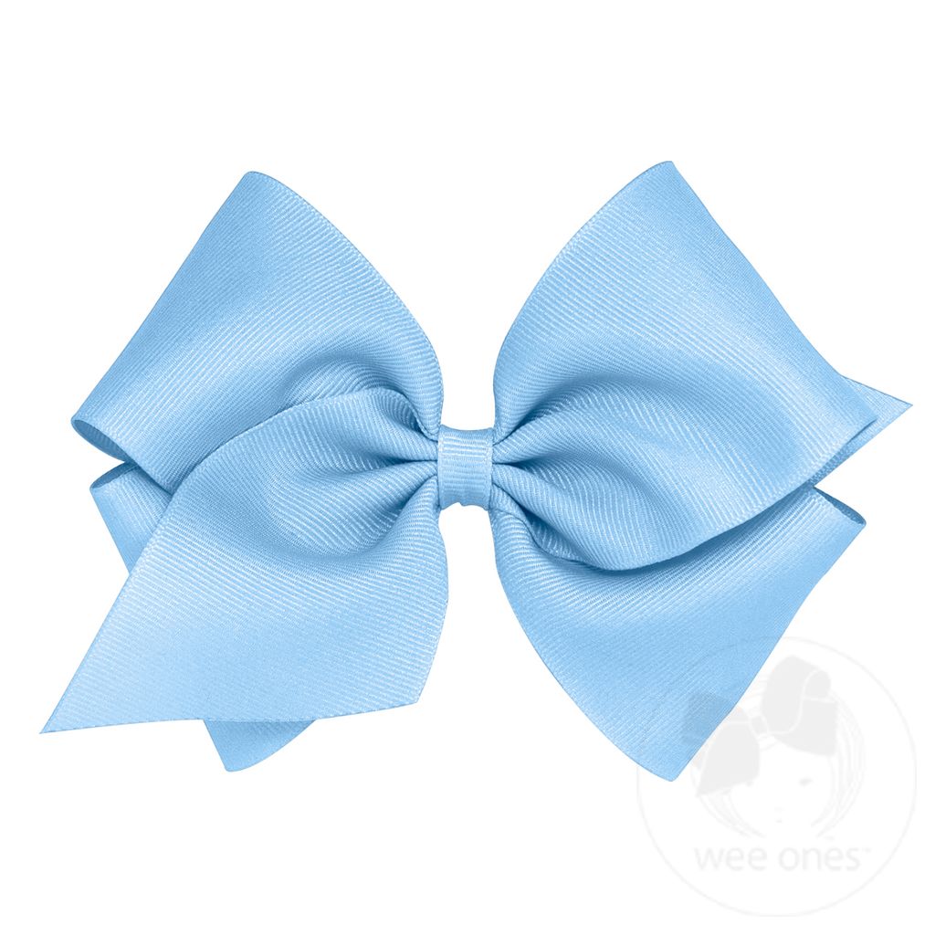 Mini King Classic Grosgrain Girls Hair Bow (Plain Wrap) - BLUE