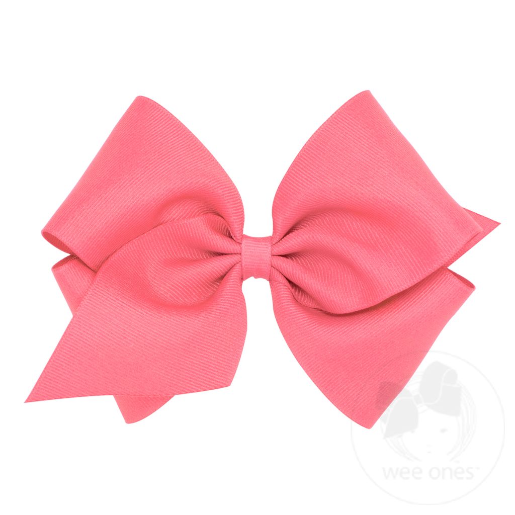 Mini King Classic Grosgrain Girls Hair Bow (Plain Wrap) - CORAL ROSE
