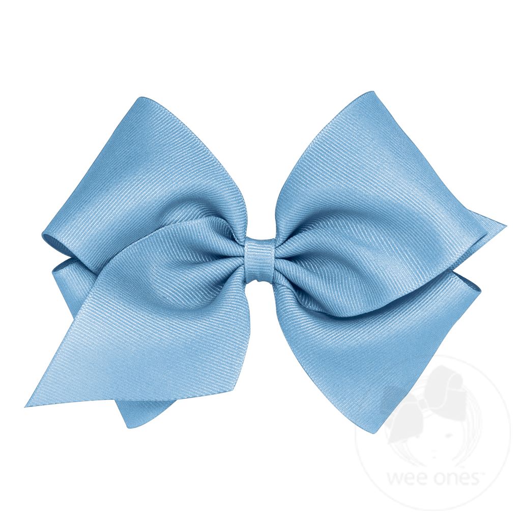 Mini King Classic Grosgrain Girls Hair Bow (Plain Wrap) - FRENCH BLUE