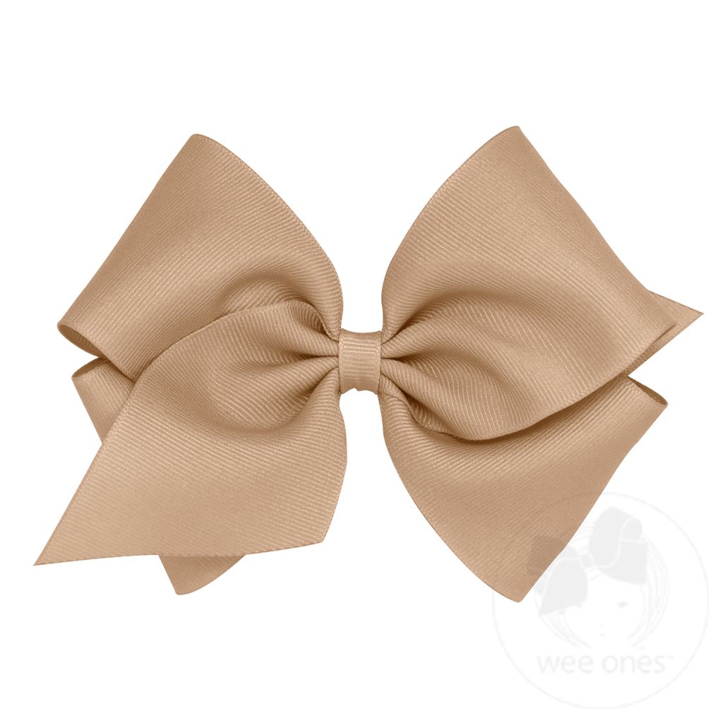 Mini King Classic Grosgrain Girls Hair Bow (Plain Wrap) - OATMEAL