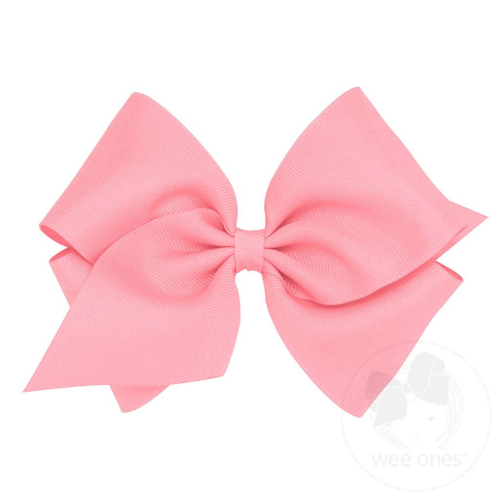 Mini King Classic Grosgrain Girls Hair Bow (Plain Wrap) - PEONY