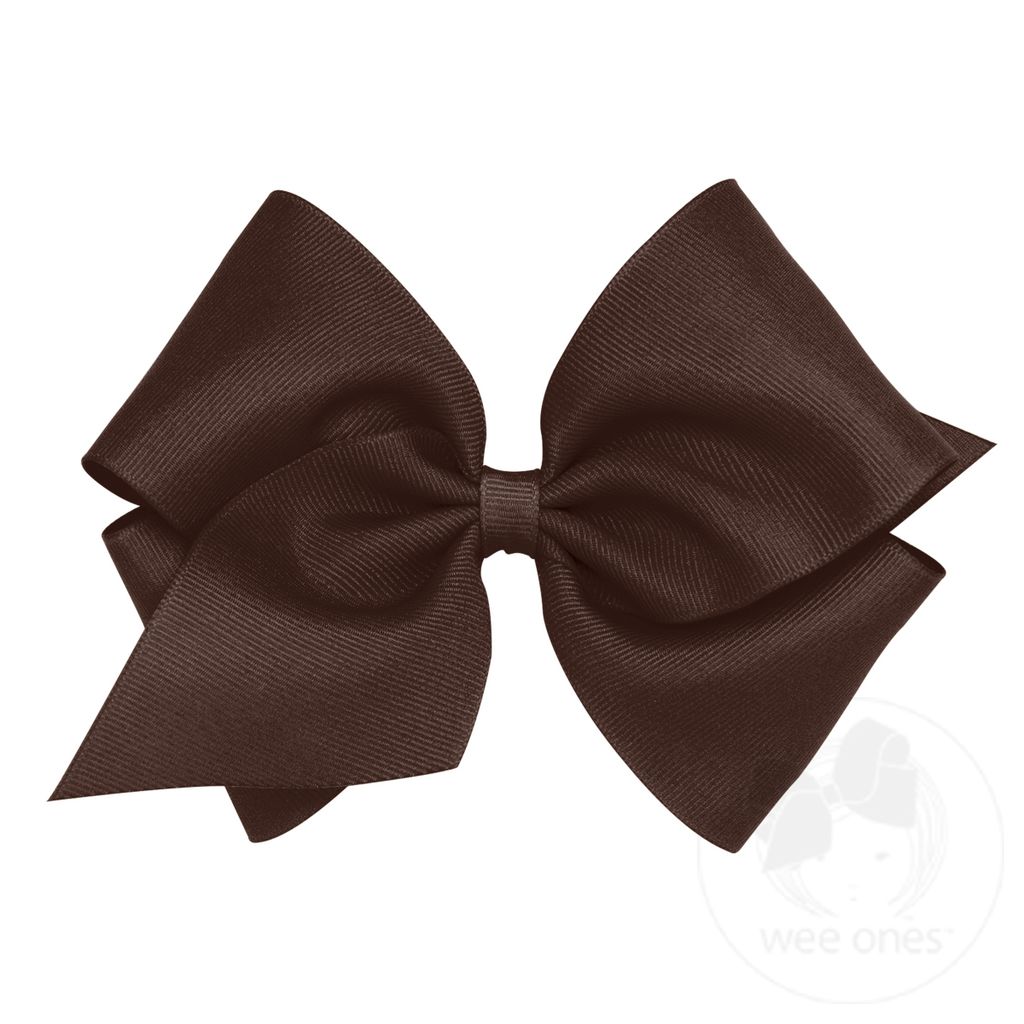 Mini King Classic Grosgrain Girls Hair Bow (Plain Wrap) - SPICE BROWN