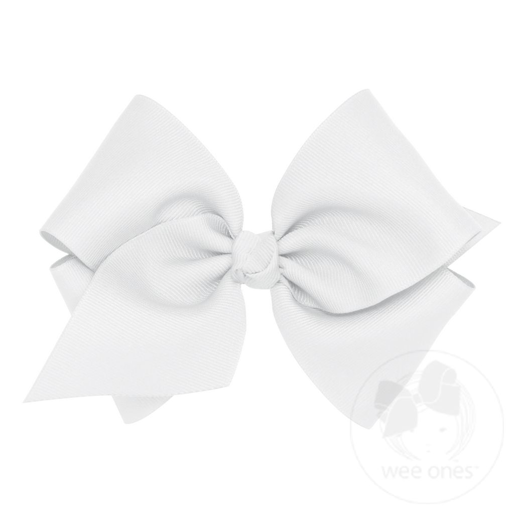 Mini King Classic Grosgrain Girls Hair Bow (Knot Wrap) - WHITE