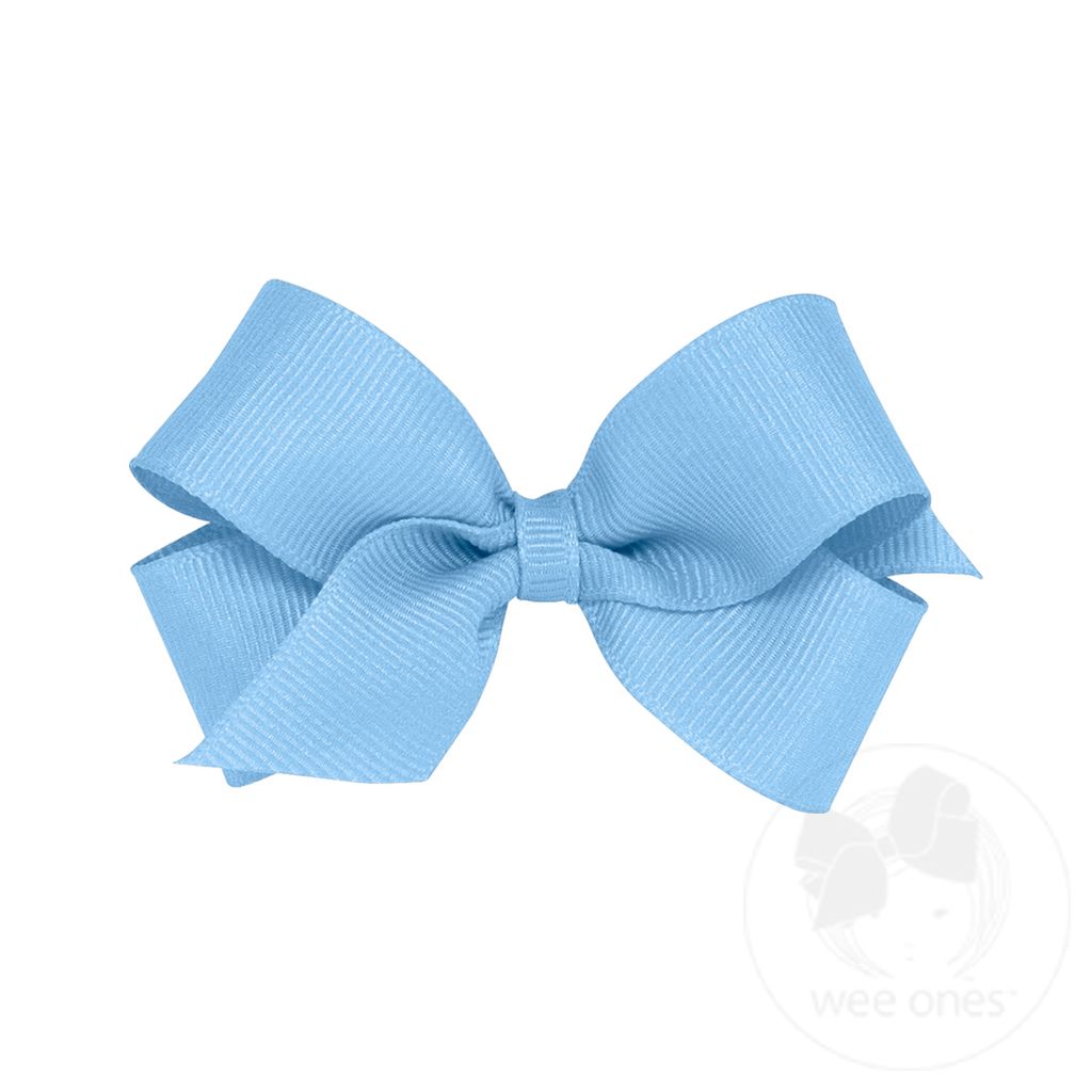 Mini Classic Grosgrain Girls Hair Bow (Plain Wrap) - BLUE