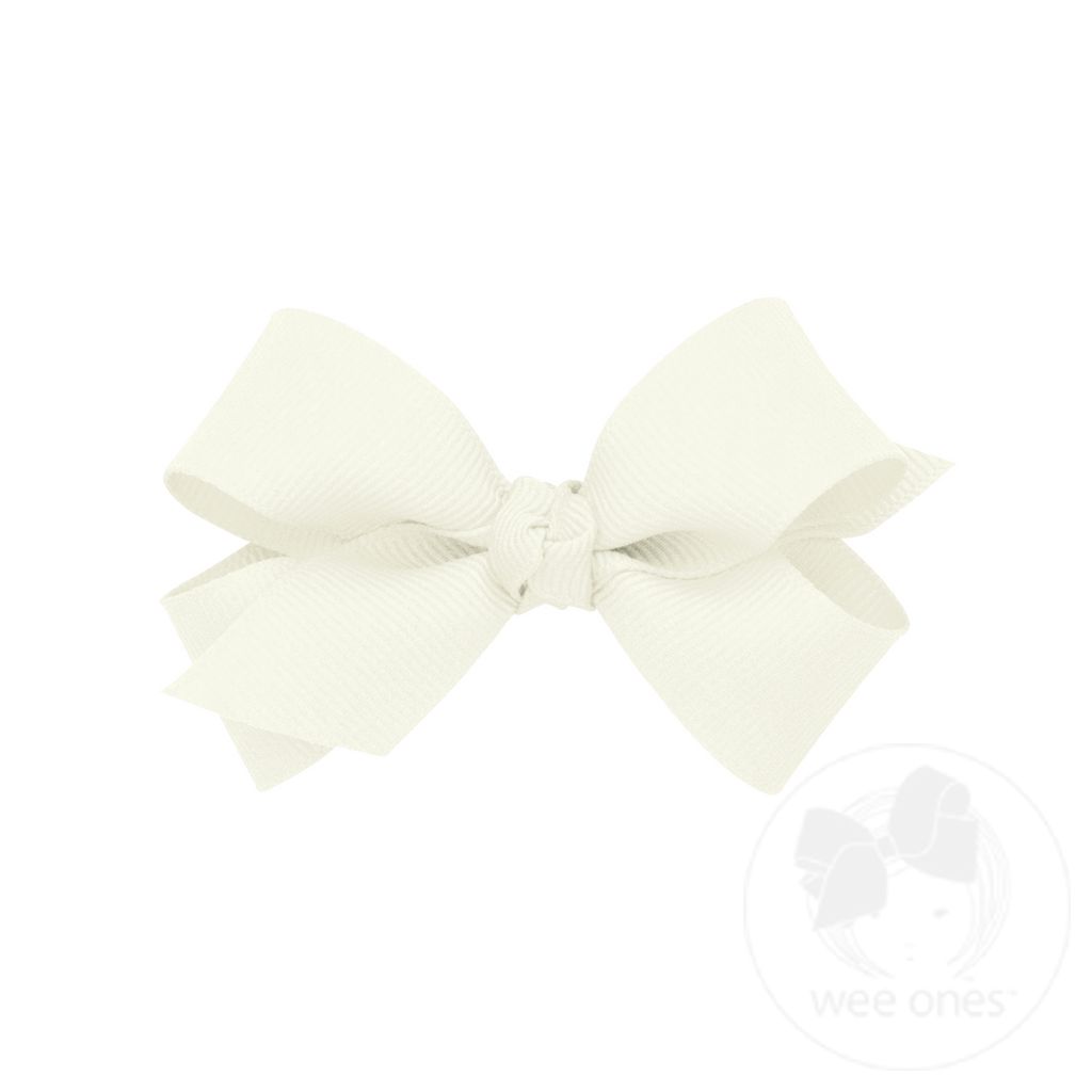 Mini Classic Grosgrain Girls Hair Bow (Knot Wrap) - ANTIQUE WHITE