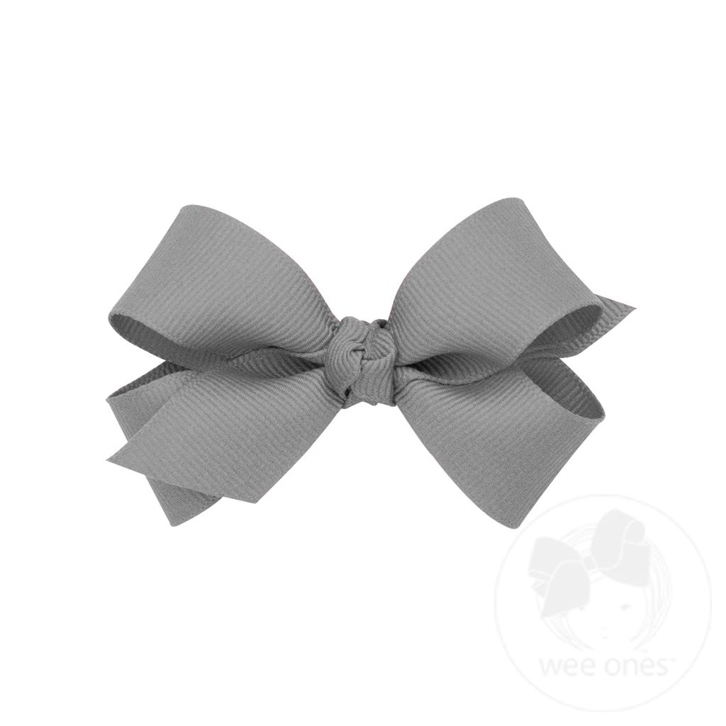 Mini Classic Grosgrain Girls Hair Bow (Knot Wrap) - GRAY
