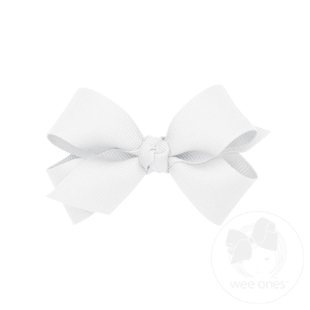 Mini Classic Grosgrain Girls Hair Bow (Knot Wrap) - WHITE