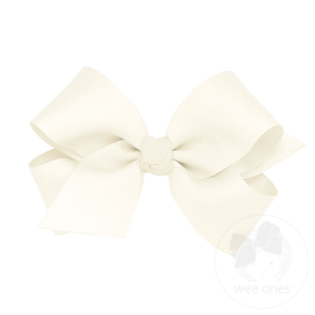Medium Classic Grosgrain Girls Hair Bow (Knot Wrap) - ANTIQUE WHITE