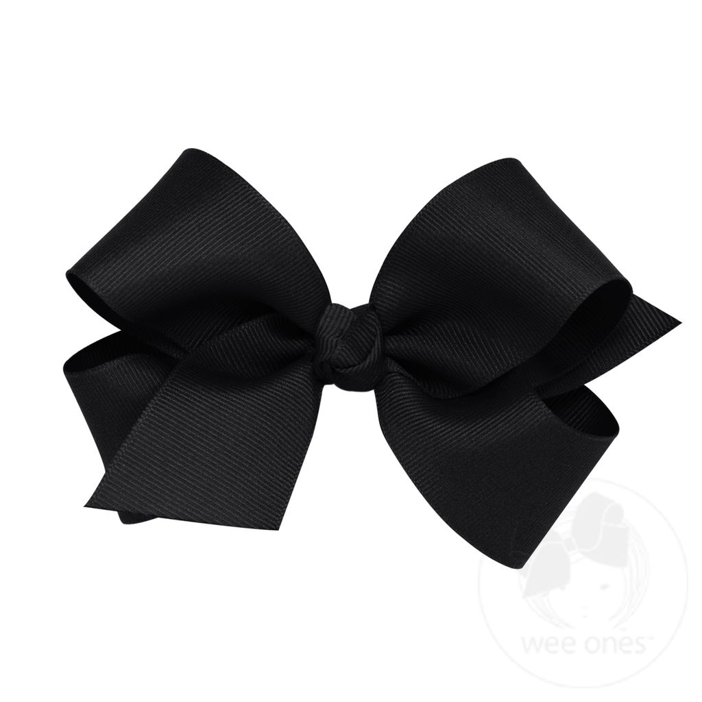 Medium Classic Grosgrain Girls Hair Bow (Knot Wrap) - BLACK