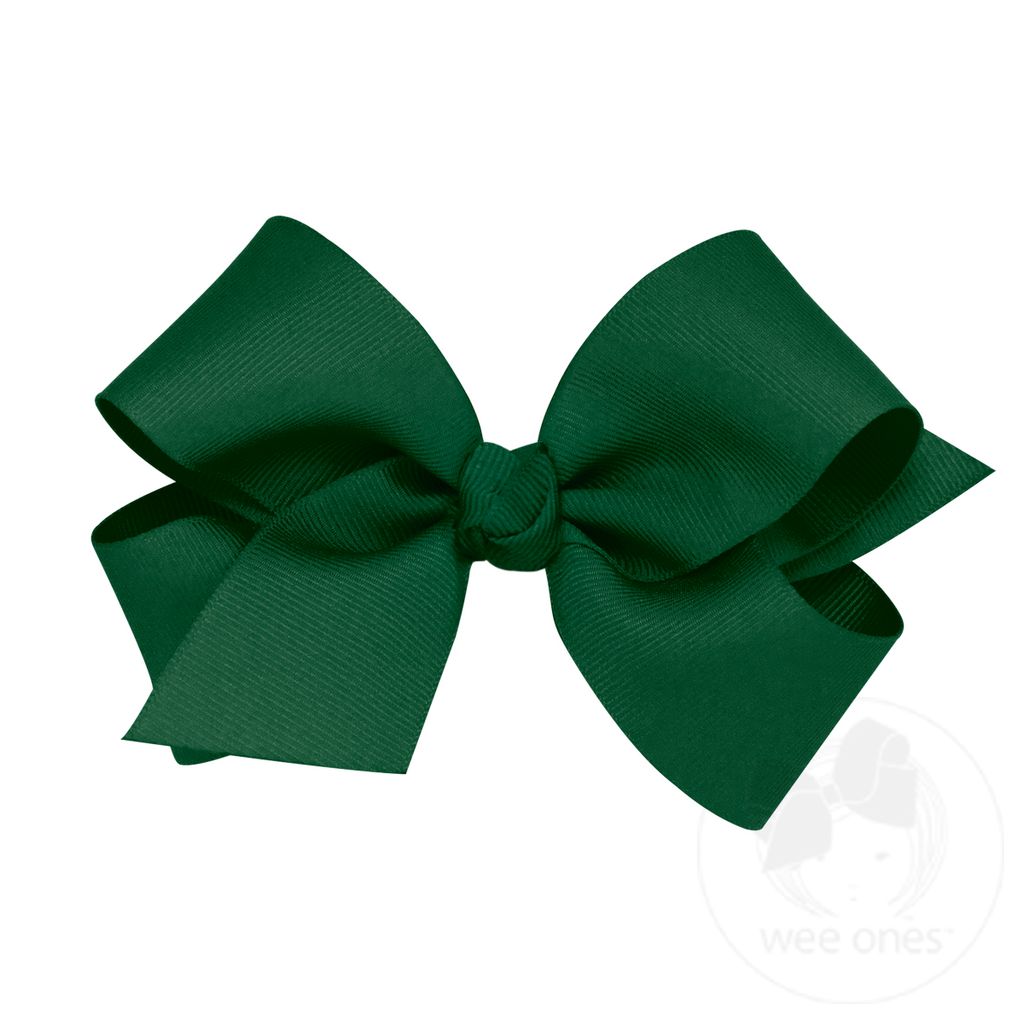 Medium Classic Grosgrain Girls Hair Bow (Knot Wrap) - FOREST GREEN