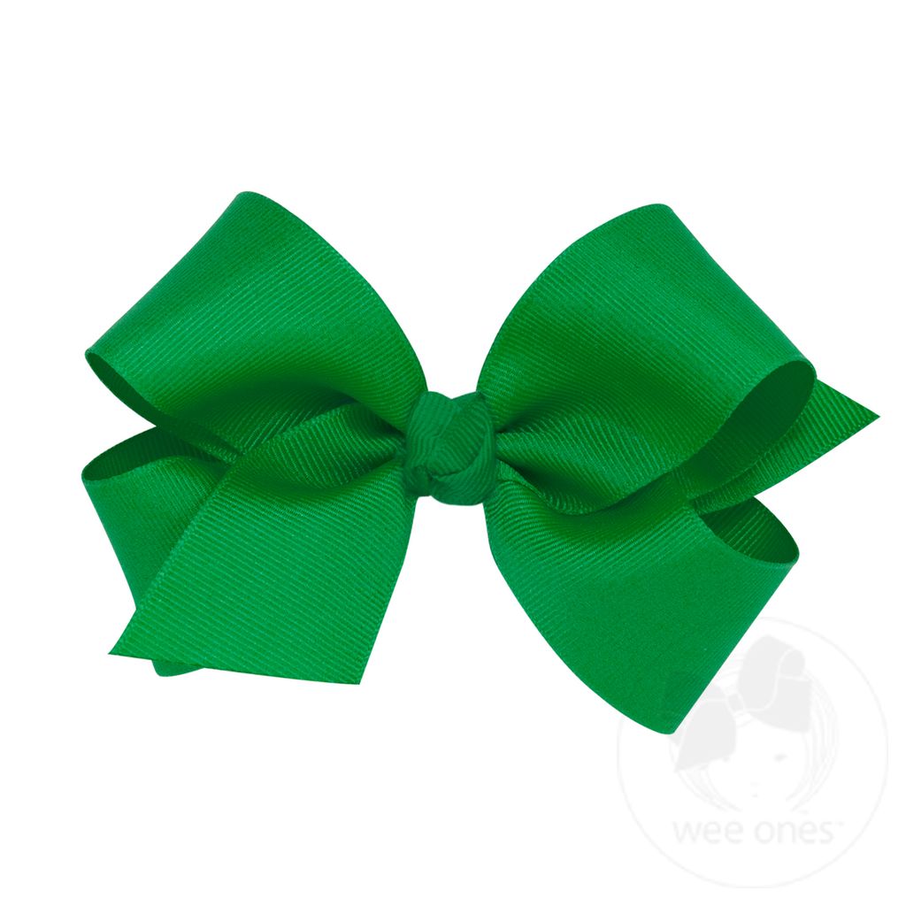 Medium Classic Grosgrain Girls Hair Bow (Knot Wrap) - GREEN