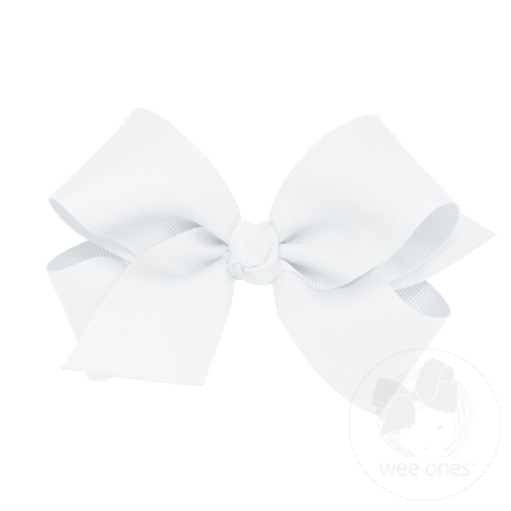 Medium Classic Grosgrain Girls Hair Bow (Knot Wrap) - WHITE