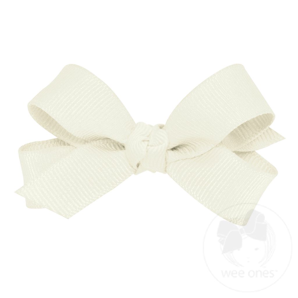 Tiny Classic Grosgrain Girls Hair Bow (Knot Wrap) - ANTIQUE WHITE