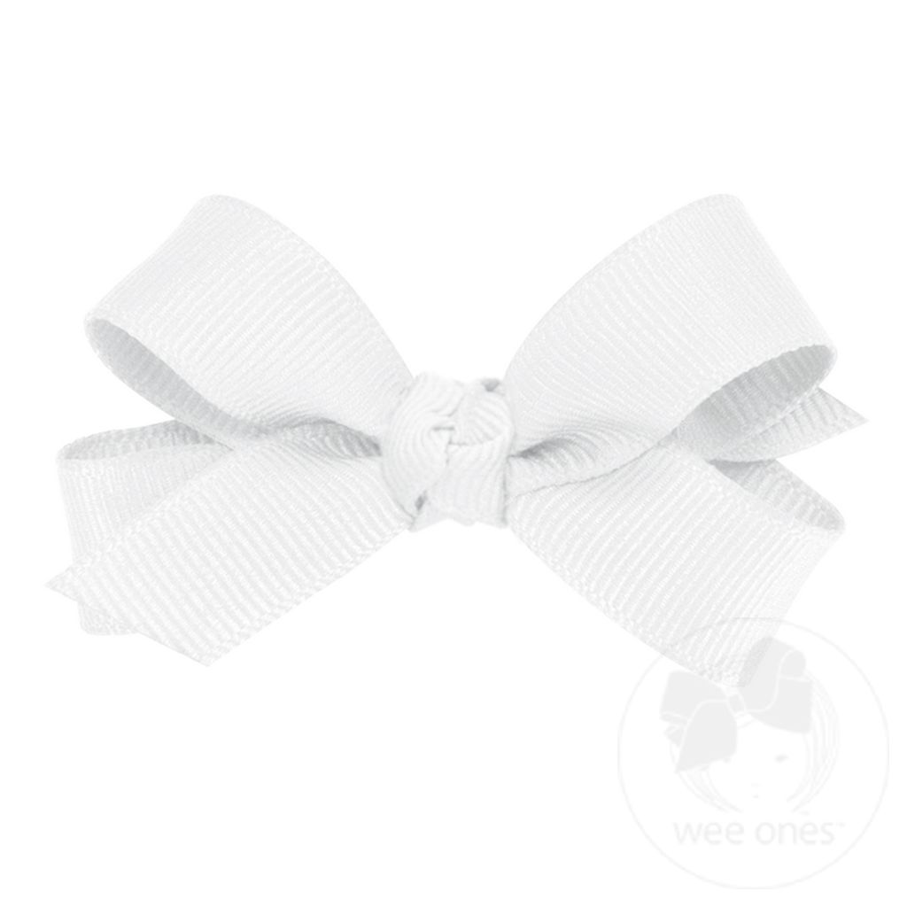 Tiny Classic Grosgrain Girls Hair Bow (Knot Wrap) - WHITE