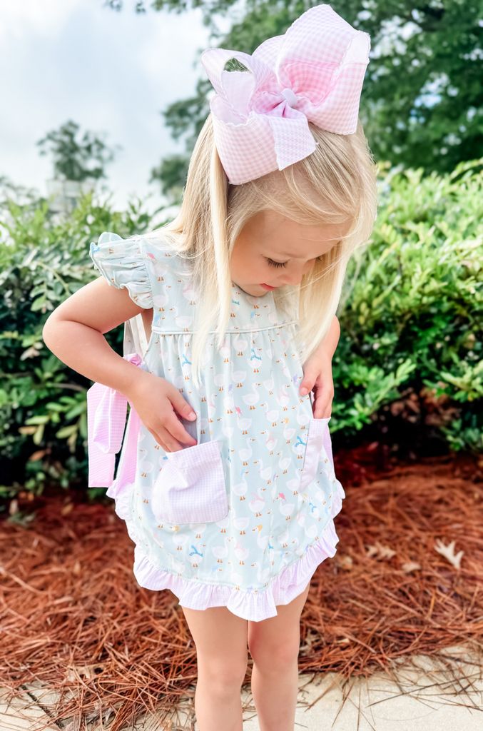 King Gingham-Printed Grosgrain Girls Hair Bow With Moonstitch Edge