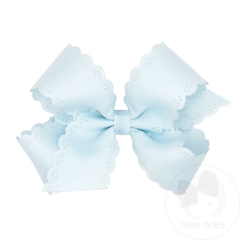 Medium Grosgrain Bow with Eyelet Flower-Embossed Edges - BLUE VAPOR