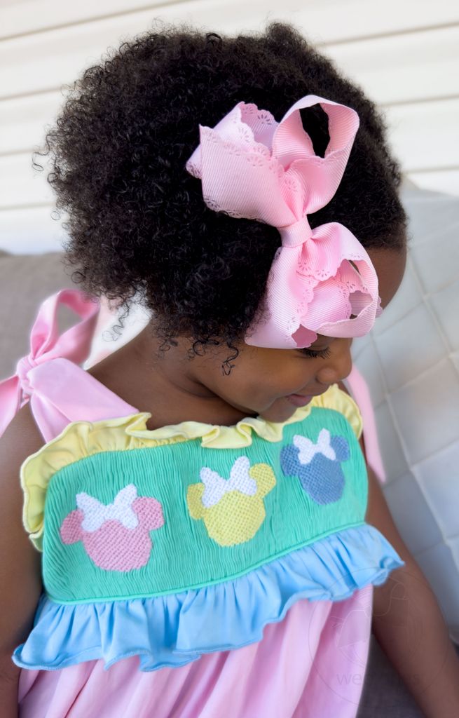 Medium Grosgrain Bow with Eyelet Flower-Embossed Edges
 