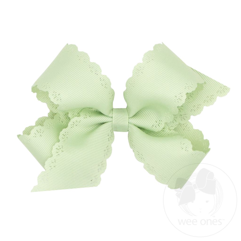 Medium Grosgrain Bow with Eyelet Flower-Embossed Edges - SEAFOAM