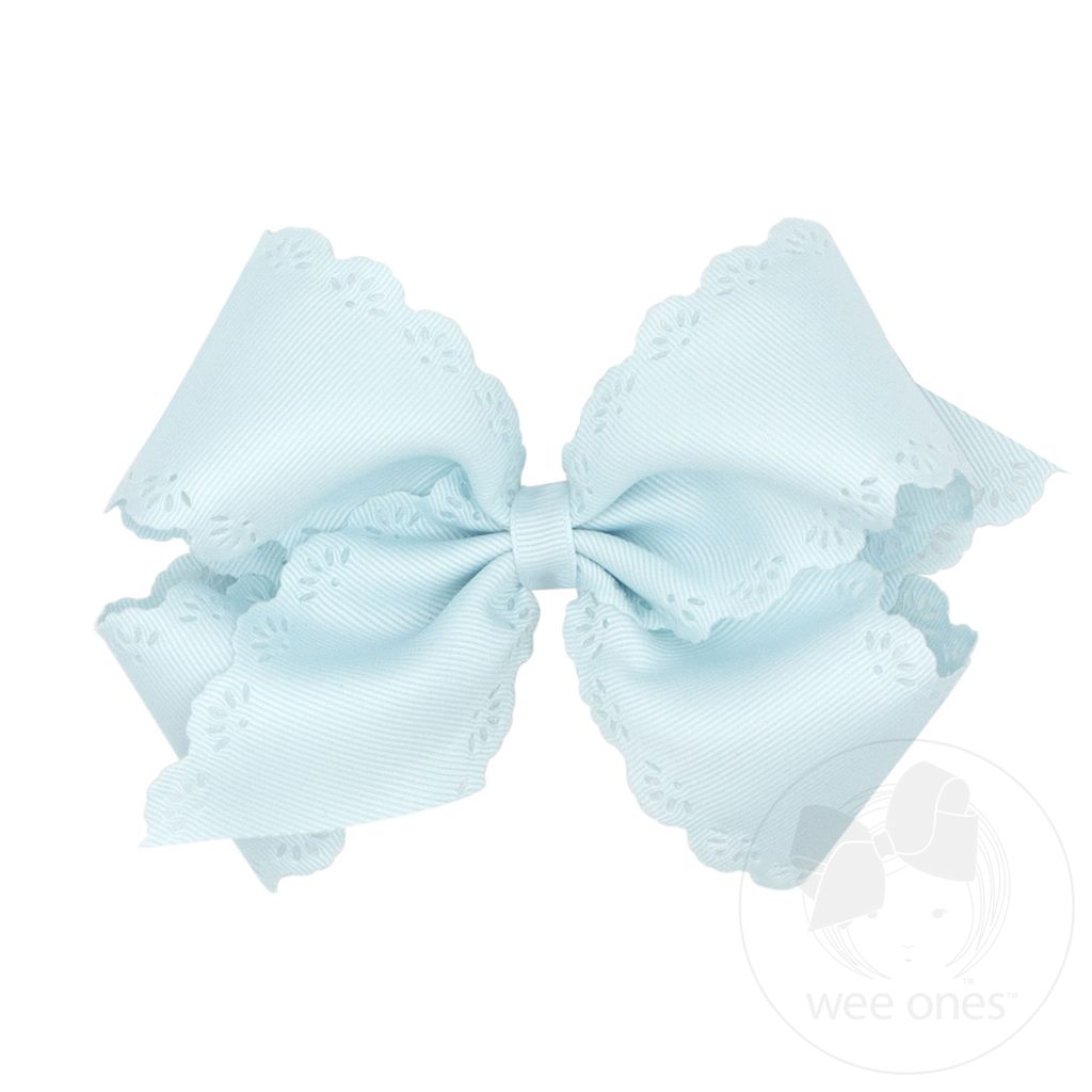 Small King Grosgrain Bow with Eyelet Flower Embossed Edges - BLUE VAPOR