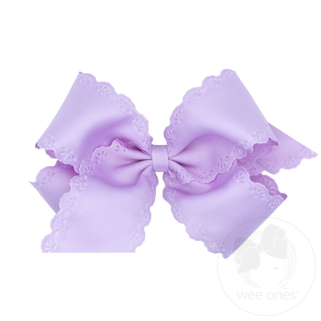 Small King Grosgrain Bow with Eyelet Flower Embossed Edges - LT ORCHID