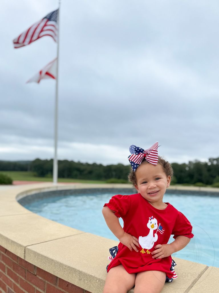 King Patriotic Stars and Stripes Printed Girls Hair Bow