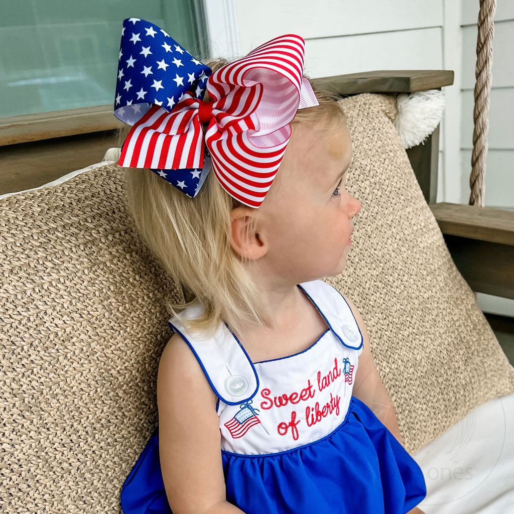 King Patriotic Stars and Stripes Printed Girls Hair Bow