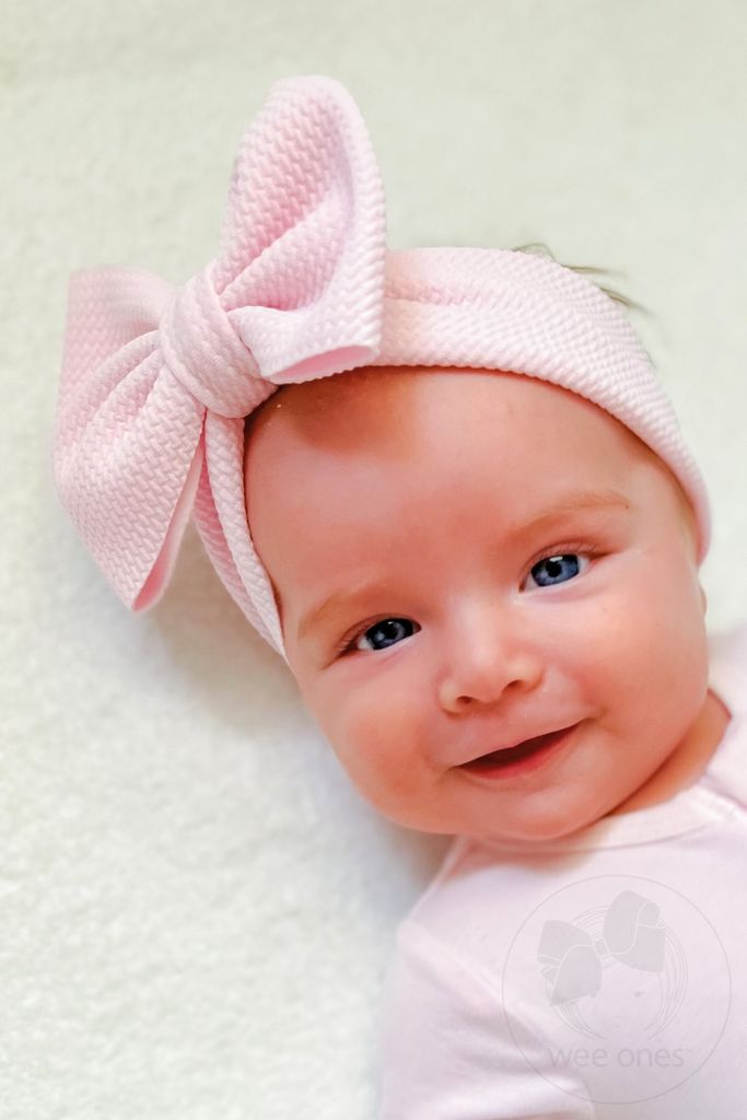 Soft Solid Rippled-Textured Large Baby Girls Bowtie on Matching Wide Band