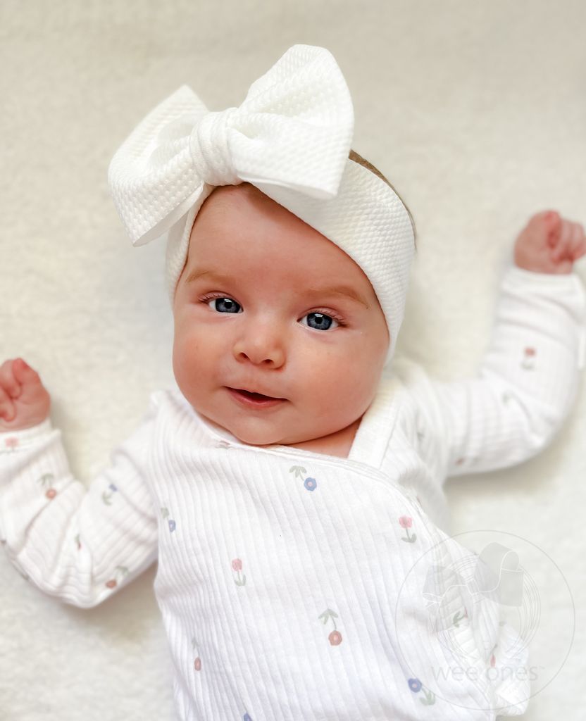 Soft Solid Rippled-Textured Large Baby Girls Bowtie on Matching Wide Band