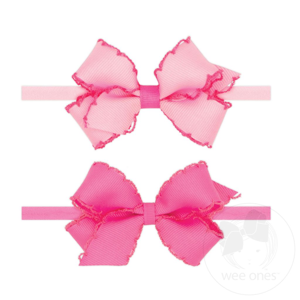 GIFT PACK! Two Mini Grosgrain Bows with Moonstitch Edge on Skinny Nylon Band - PRH/HPK