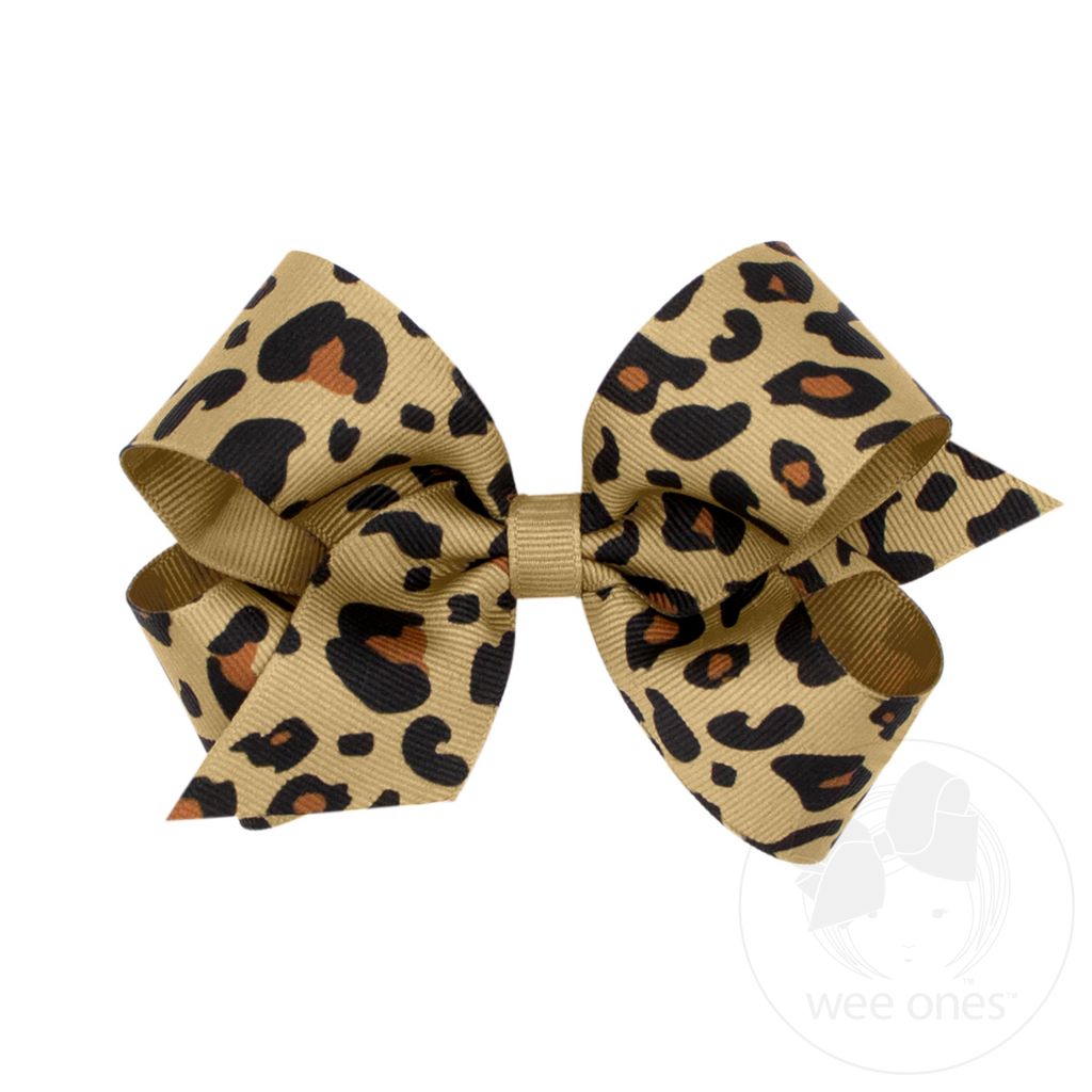 Medium Leopard Print Grosgrain Bow - KAHKI