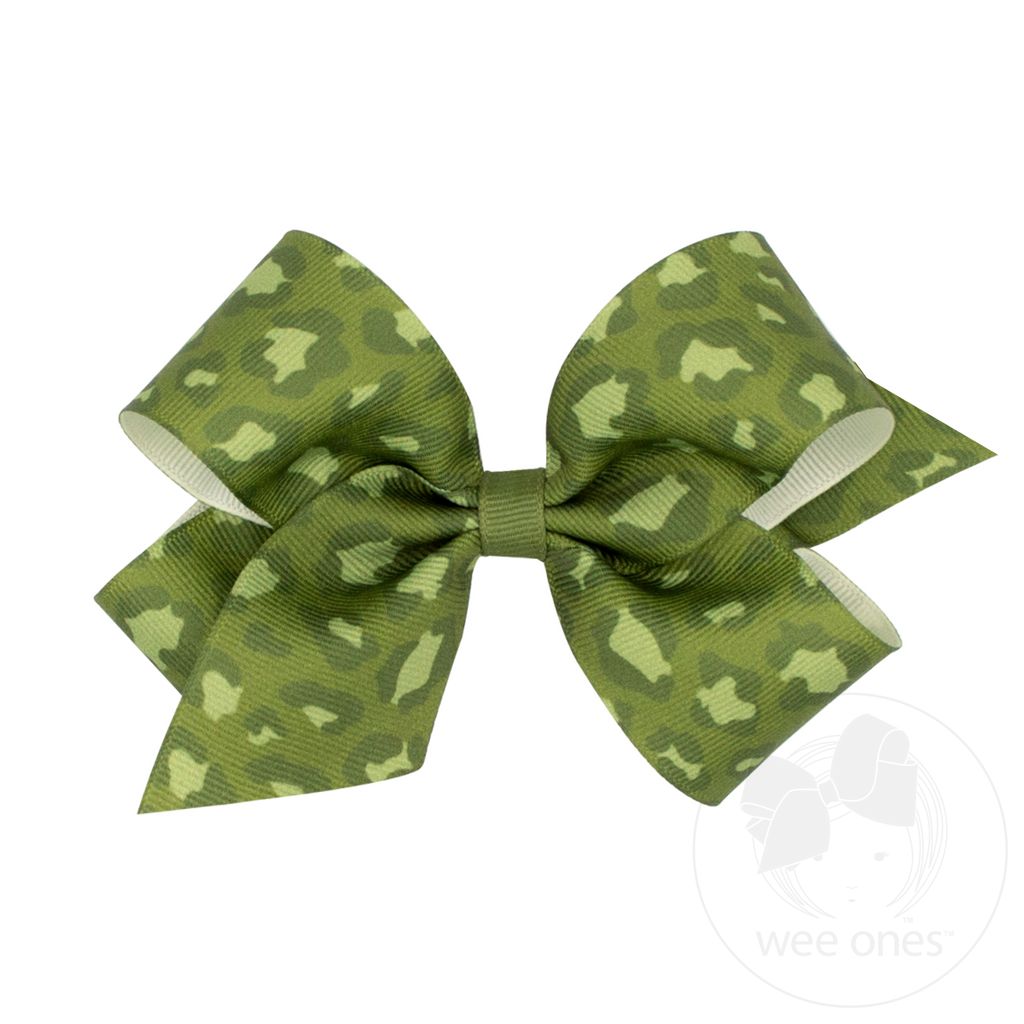 Medium Leopard Print Grosgrain Bow - MOSS